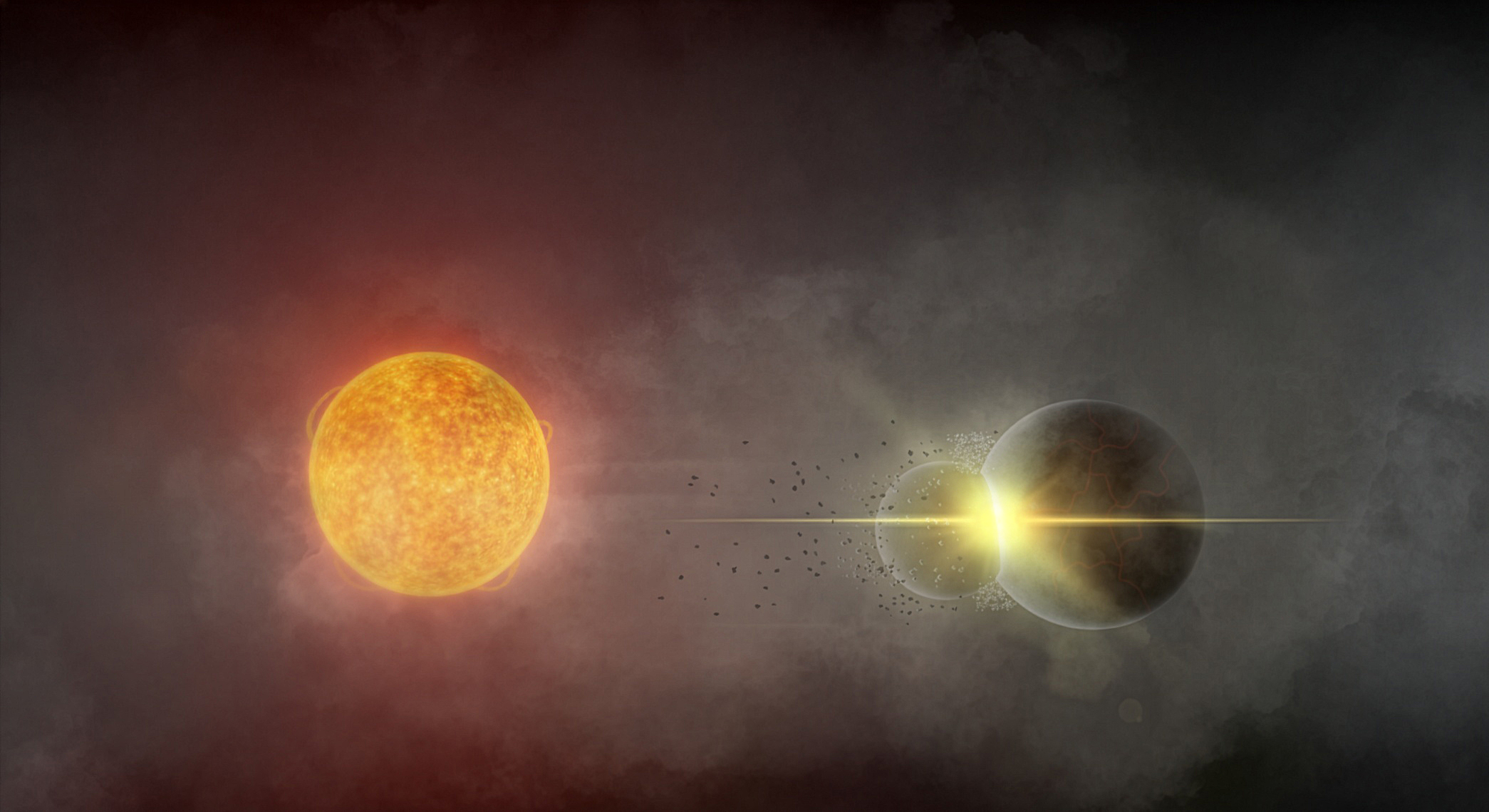 artists rendition of planet collision (credit: A. Tzanidakis)